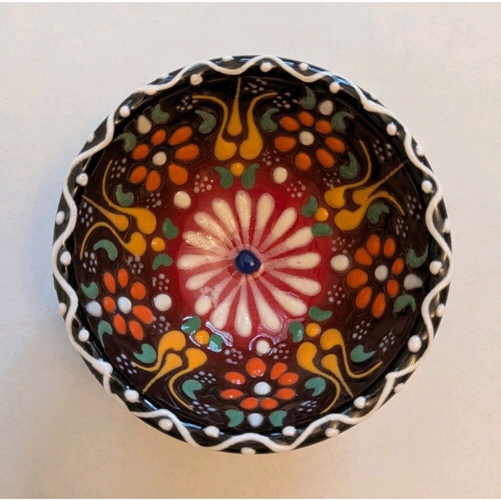 Handmade Turkish Painted Embossed Ceramic Candy Trinket Bowl Dish 3.25" Dia